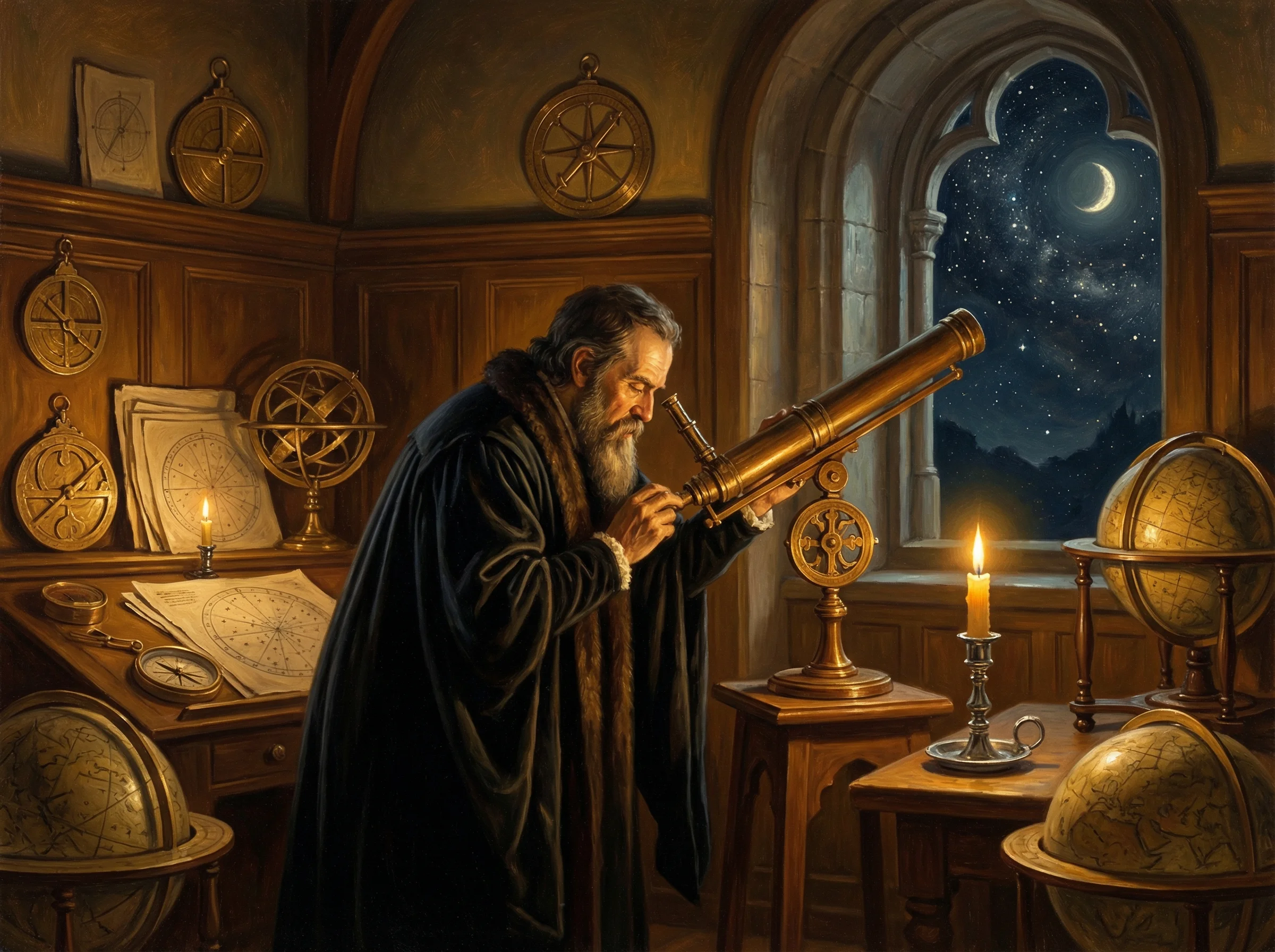 巅峰国际推荐的星空体育平台评测 - 天文学家观测星空古典油画